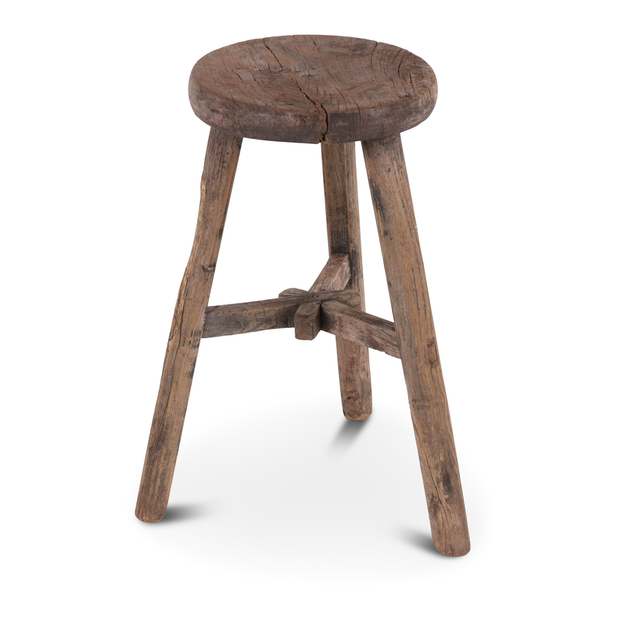 Antieke ronde kruk - 52 cm