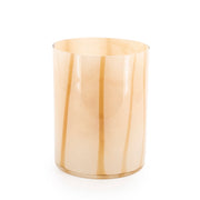 Beige windlicht met speelse lijnen in een iets donkere kleur voor een prachtig effect met kaarslicht in