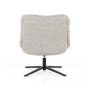 Lichtgrijze draaifauteuil zonder armleuningen in een dikke comfortabele boucléstof. Fauteuil Danica is van het merk Eleonora, verkrijgbaar bij De Houten Kruik,