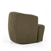 Mooie ronde fauteuil Charlotte in een olijfgroene kleur in een boucléstof. 