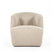 Mooie ronde fauteuil in een beige boucléstof voor een knus interieur