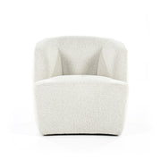Ecru fauteuil met afgeronde vormen in een zachte boucléstof voor een knusse look en optimaal comfort