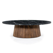 Ovale zwarte marmeren salontafel met houten poot Maxim van Eleonora 