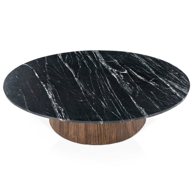 Ovale zwarte marmeren salontafel met houten poot Maxim van Eleonora 