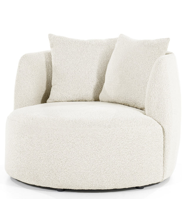 Fauteuil Louis spark beige van het merk Eleonora, prachtige ronde fauteuil in een boucléstof