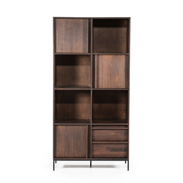 Houten kabinet kast Jimmy van het merk Eleonora in een mooie donkerbruine kleur met kasten voor opbergruimte en open vakken om te decoreren