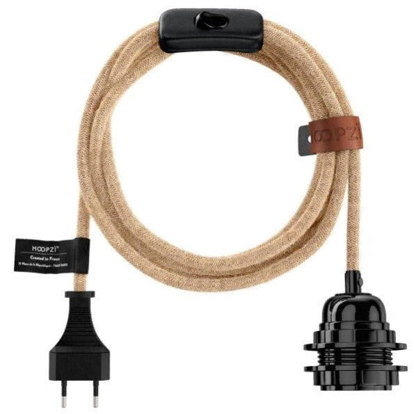 Jute kabel met stopcontact en aan- en uitknop