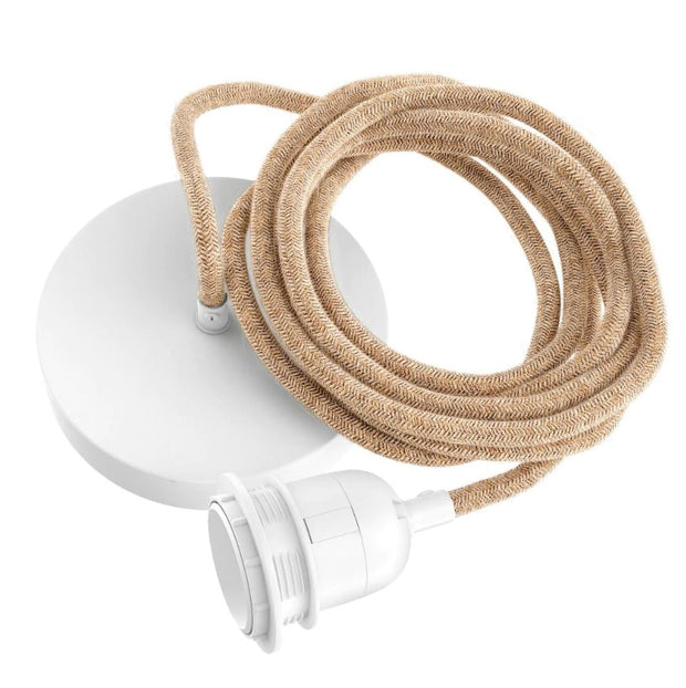 Jute kabel met witte plafondkap voor mooie natuurlijke plafondverlichting van hoopzi
