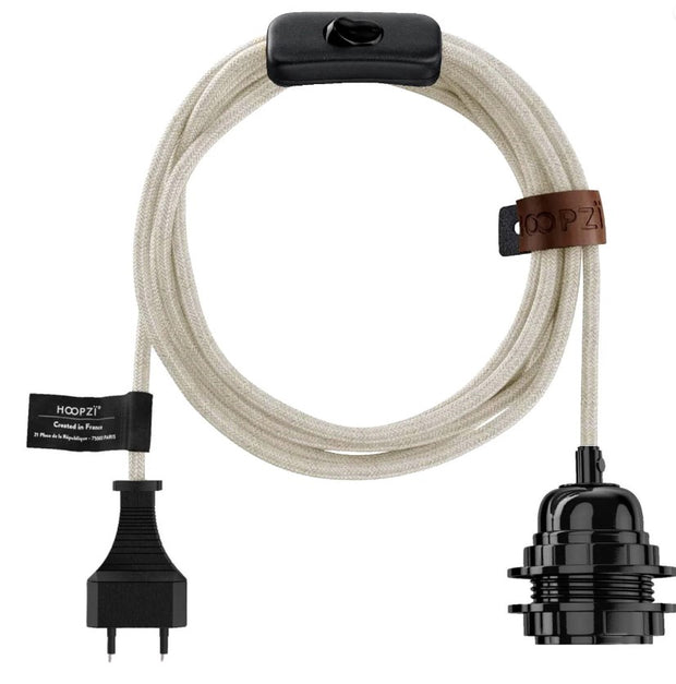 Linnen kabel met aan - en uitknop verlichting  natuurlijke woonstijl